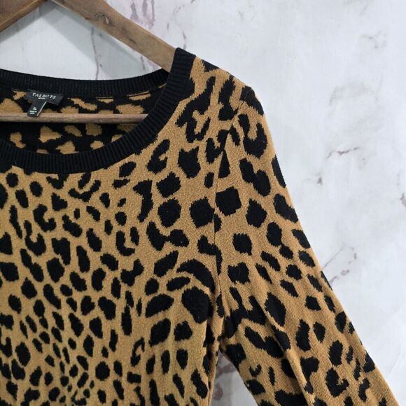 Talbots Sweater Womens Small P Brown Leopard Cheetah Animal Petite - Picture 9 of 10